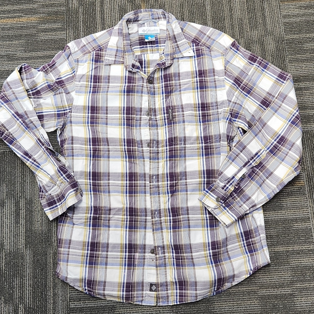 Columbia Men's Purple and Yellow Plaid Shirt